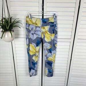 New Calia Energize Floral Print Yellow Blue 7/8 Leggings Womens Size L‎